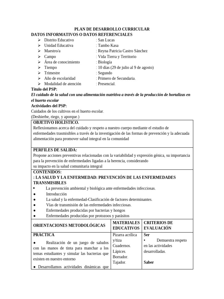 Plan de Desarrollo Curricular en Biología | PDF | Infección