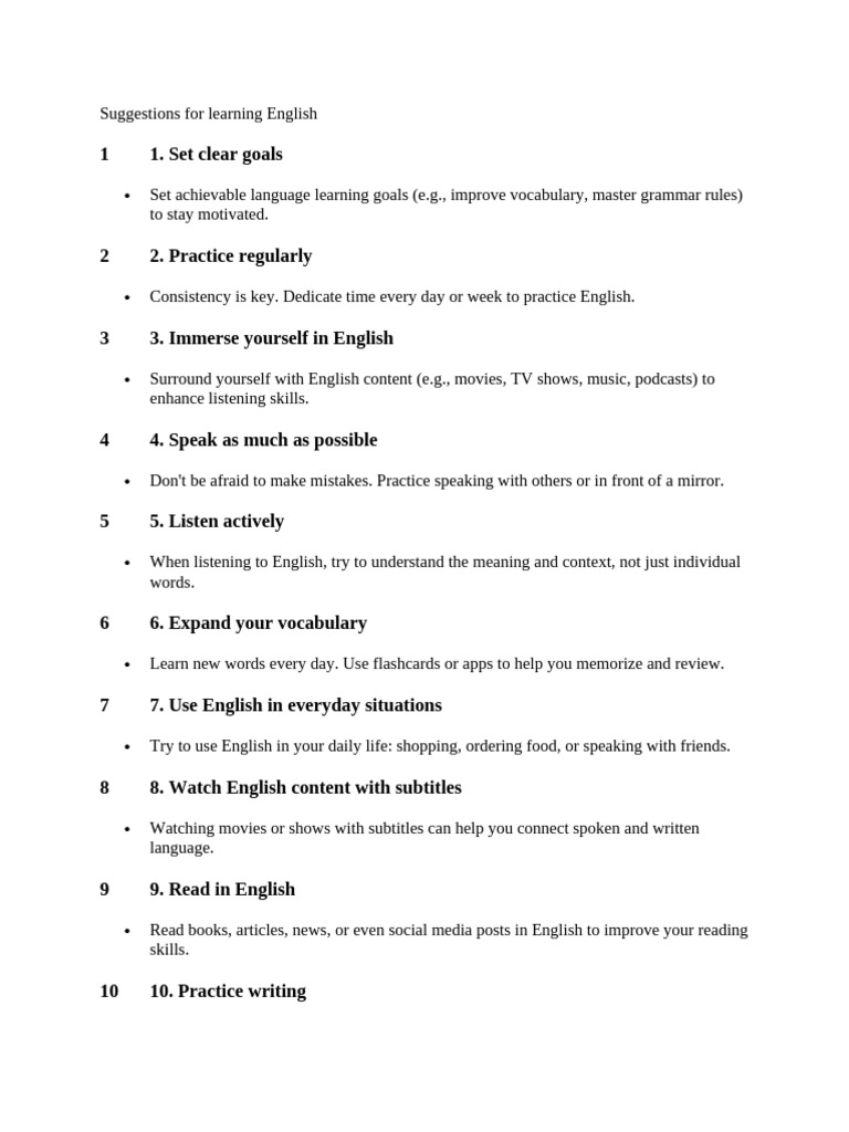 Suggestions For Learning English | PDF | English Language | Vocabulary