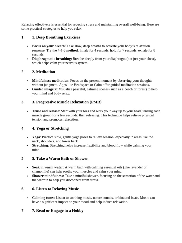 20 Effective Relaxation Techniques | PDF | Breathing | Relaxation ...