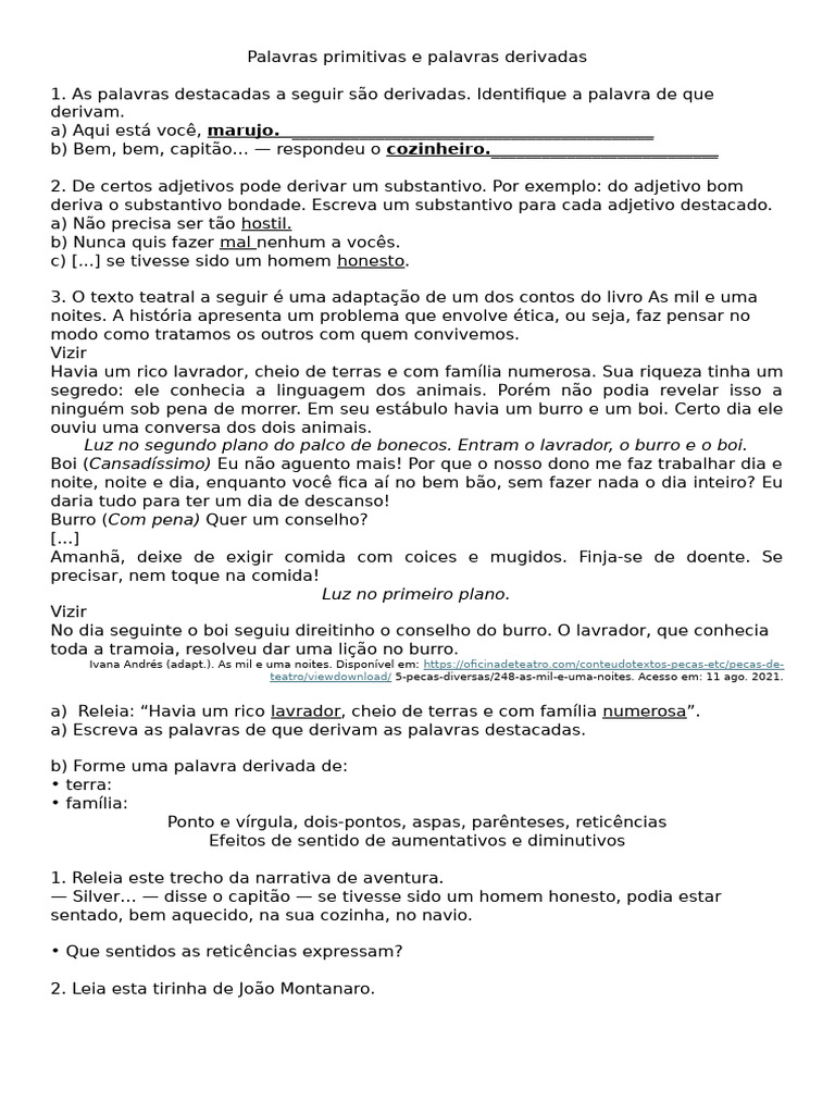 Palavras Primitivas e Derivadas | PDF
