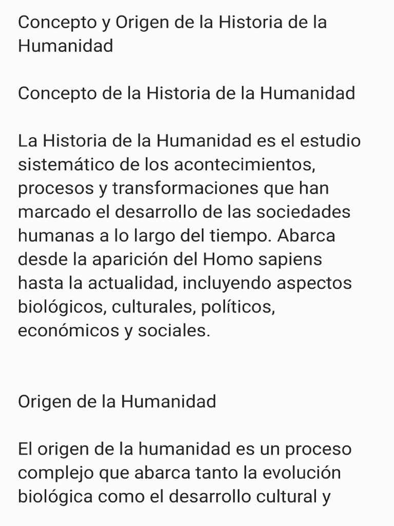 Concepto y Origen Historia de La Humanidad | PDF