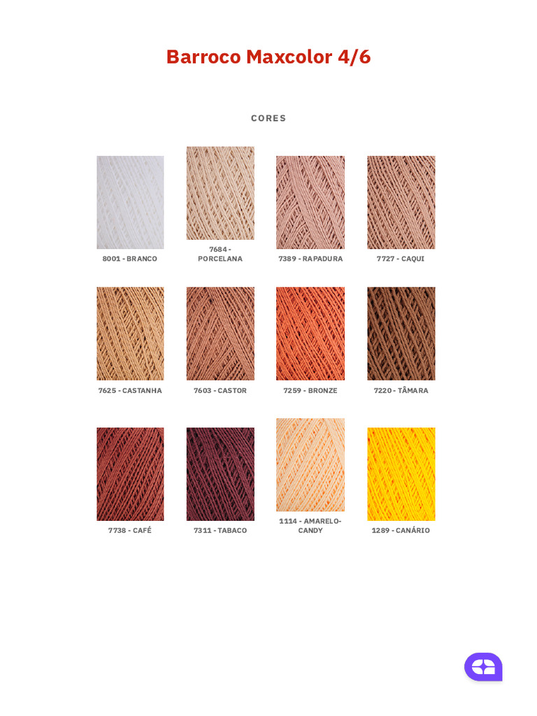 Tabela de Cores Barbante Barroco Maxcolor | PDF