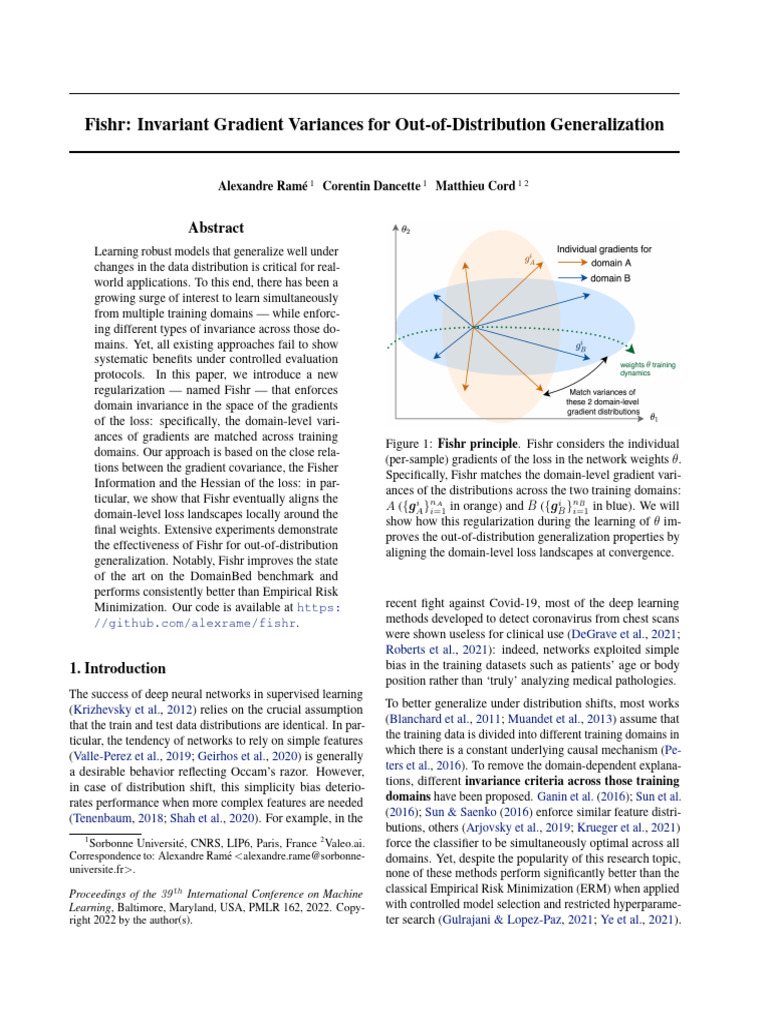 Fishr: Gradient Variance Regularization for OOD Generalization | PDF ...