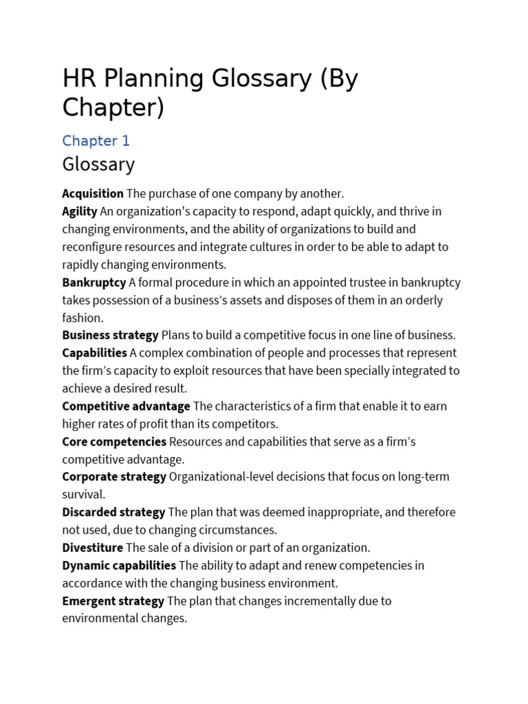 Hr Planning Glossary Pdf Mergers And Acquisitions Strategic