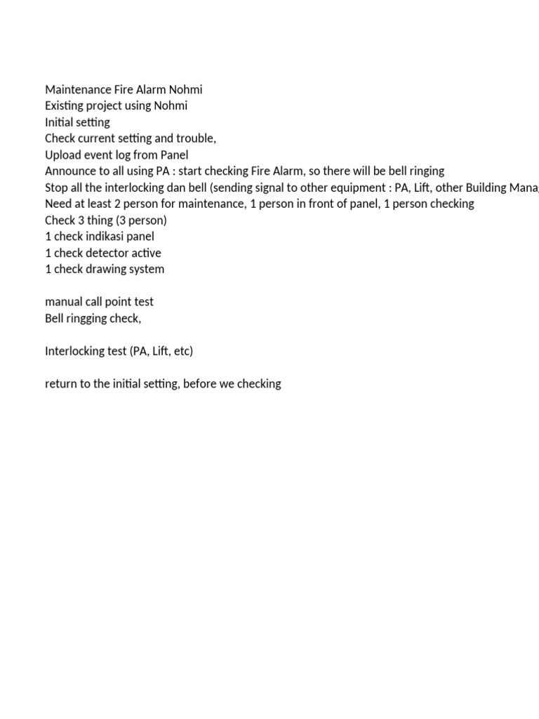Flow Kerja Maintenance Fire Alarm | PDF