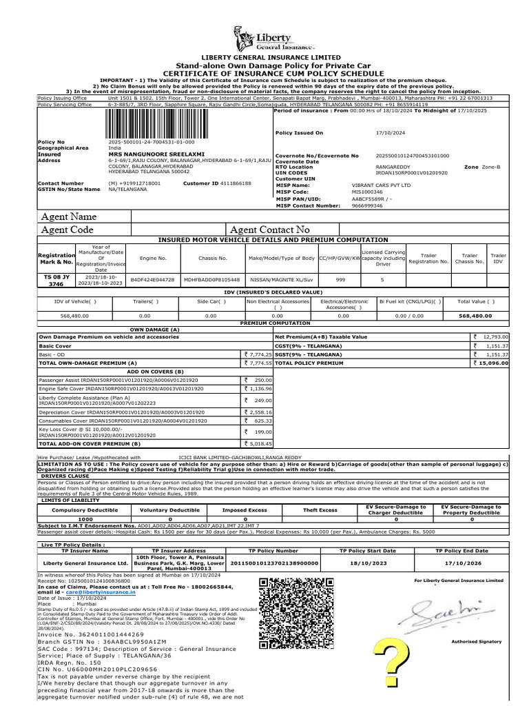Agent Name Agent Code Agent Contact No | PDF | Insurance | Deductible