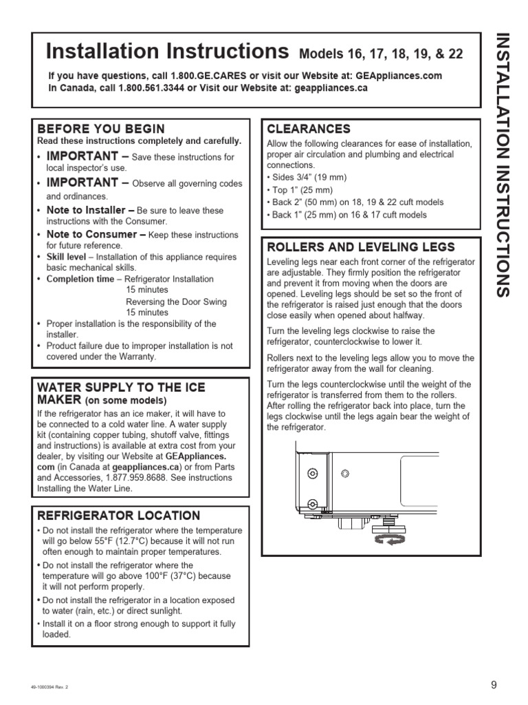 GE Refrigerator Installation Guide | PDF | Pipe (Fluid Conveyance) | Plumbing