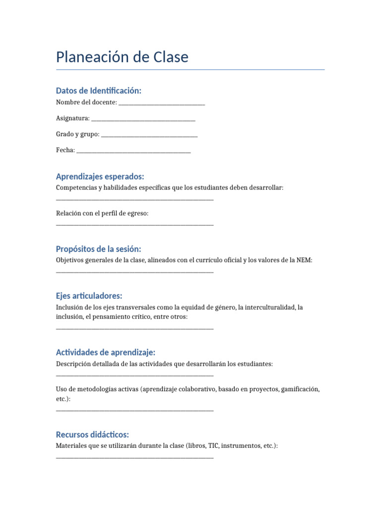 Planeación de Clase Efectiva y Inclusiva | PDF | Evaluación | Inclusión ...