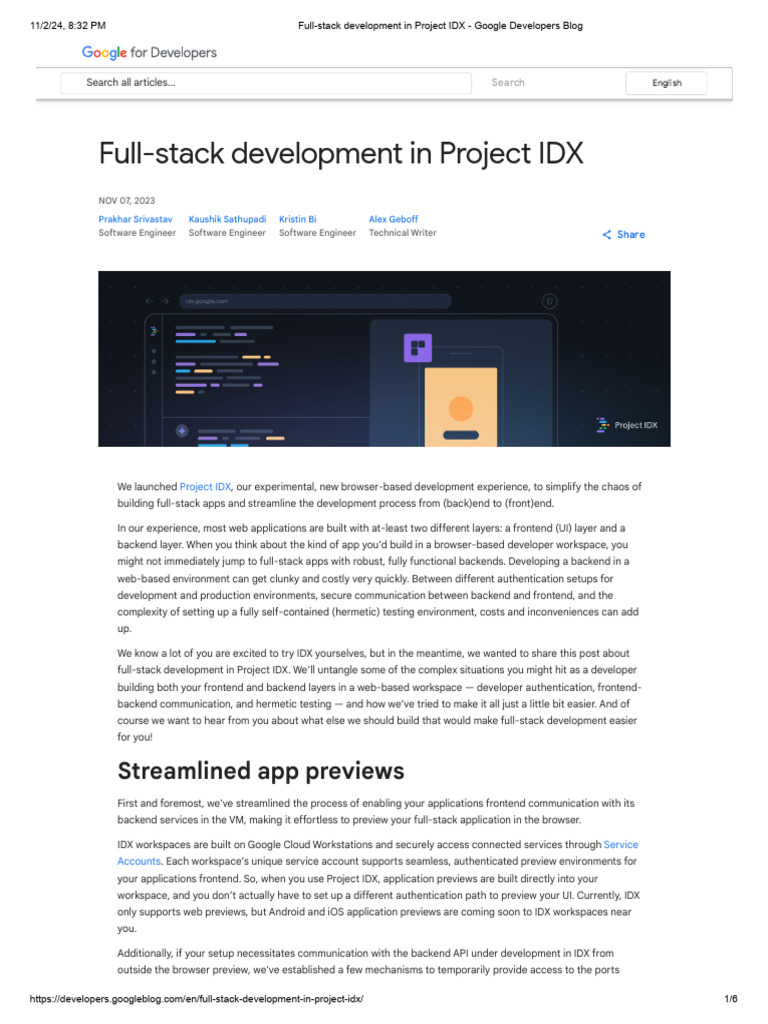 Project IDX: Simplifying Full-Stack Dev | PDF | Ajax (Programming ...