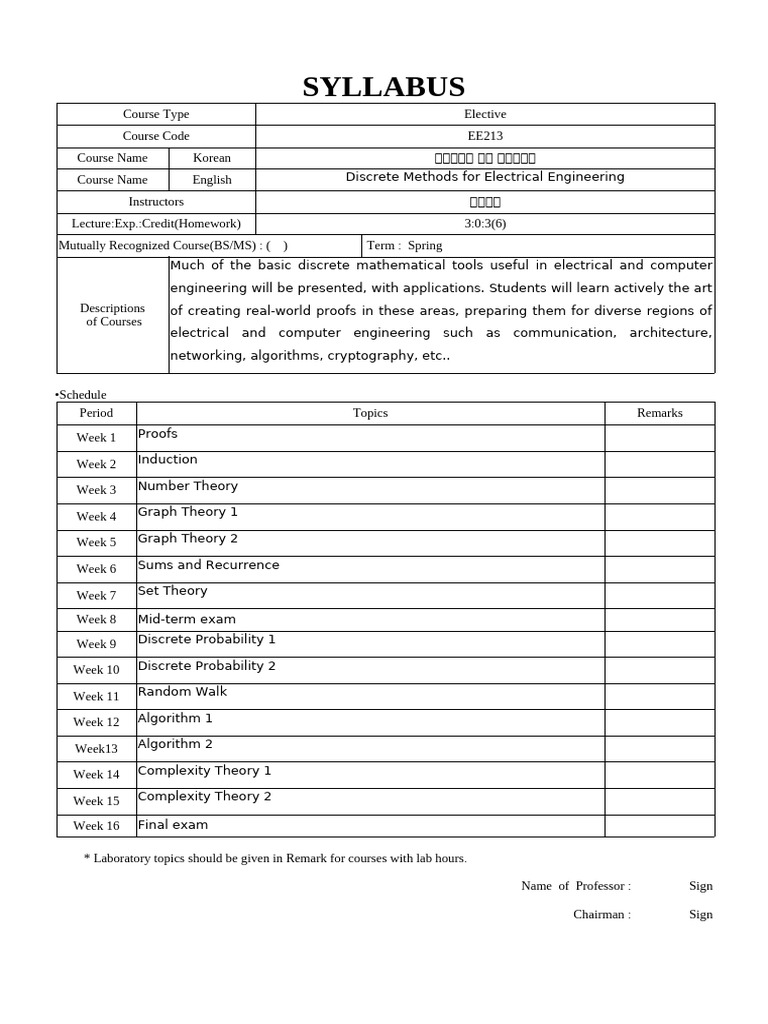 EE213 Discrete Methods Syllabus | PDF