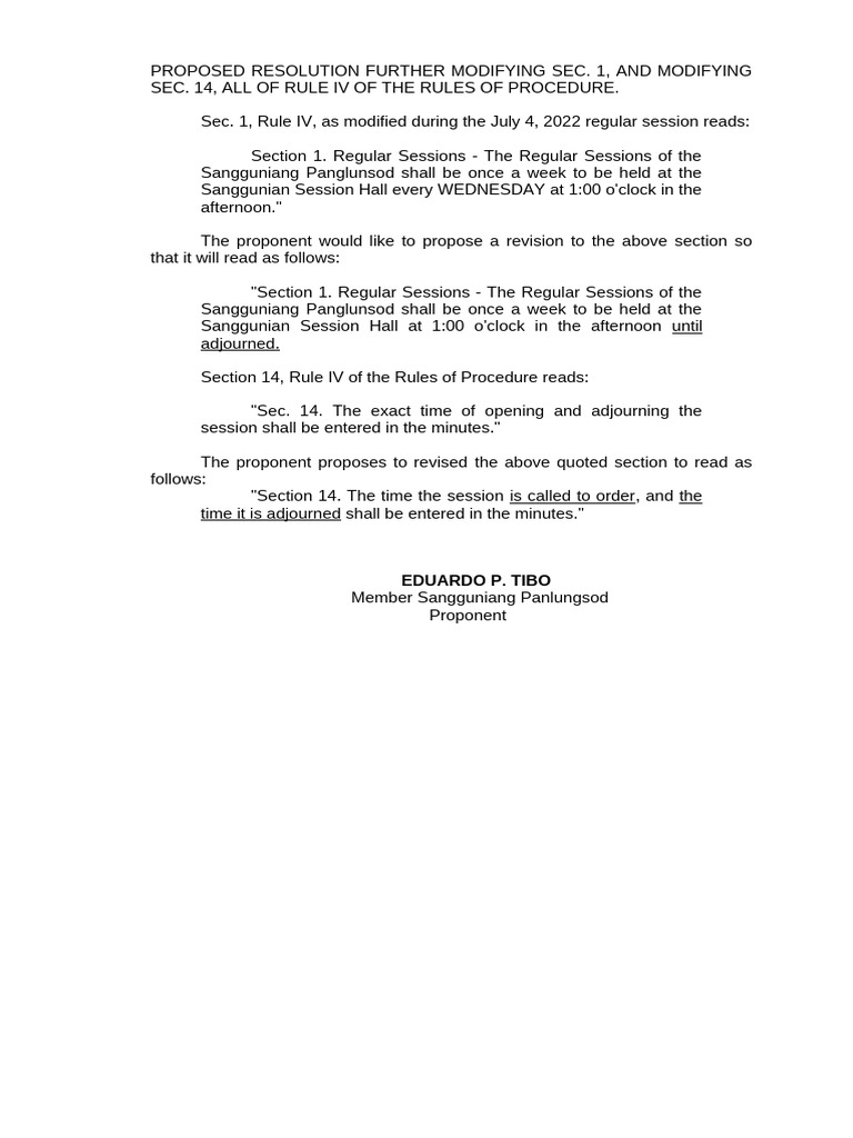 Modification of Sec. 1 and Sec. 14, Rule IV | PDF