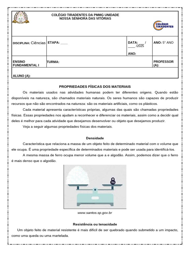 Propriedades Físicas dos Materiais - 5º Ano | PDF | Eletricidade | Metais