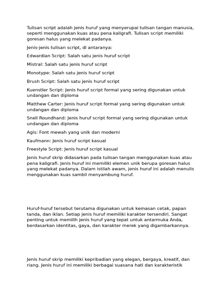 Jenis-Jenis Tulisan Script dan Karakteristiknya | PDF