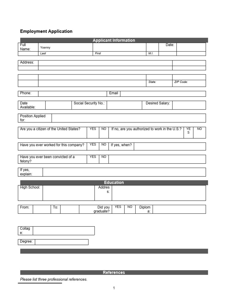 Employment Application Form | PDF