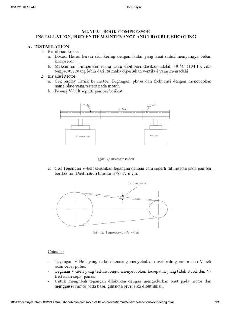 Manual Book Compressor Installation, Pr... Trouble-Shooting | PDF