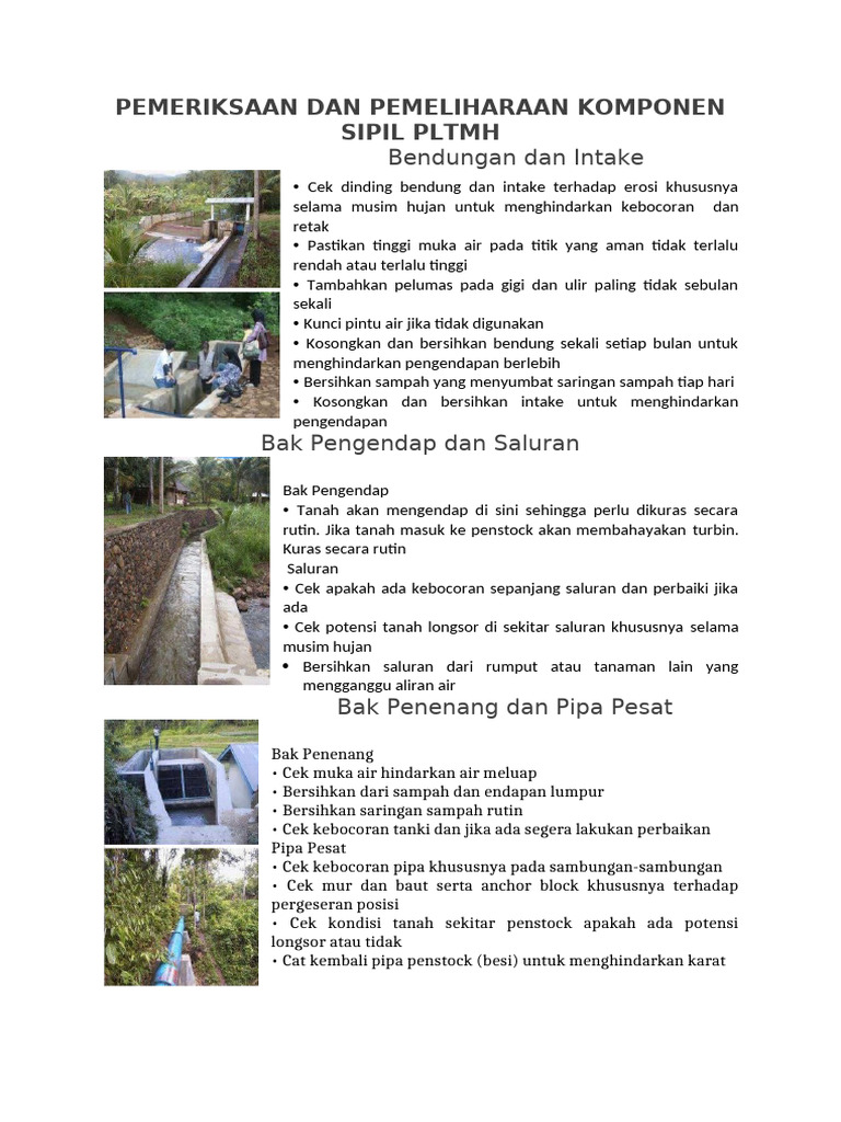 Pemeliharaan Rutin Komponen PLTMH | PDF