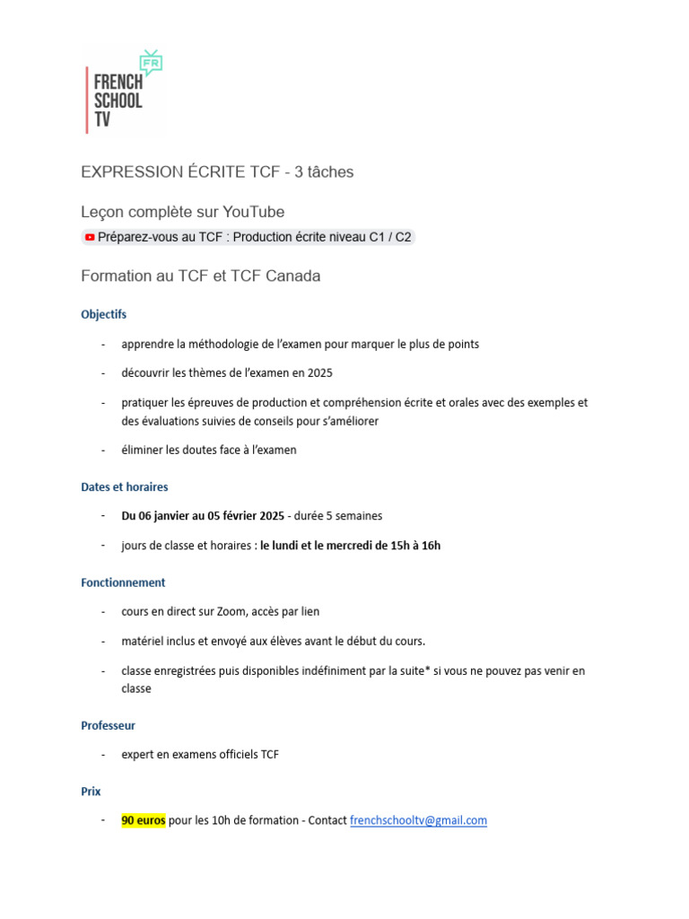 Préparation à l'expression écrite TCF | PDF