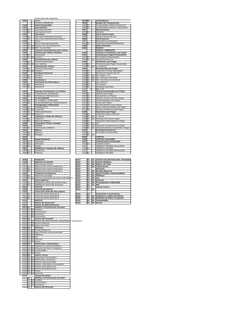 Catálogo de Cuentas Contables Detallado | PDF | Economias | Dinero
