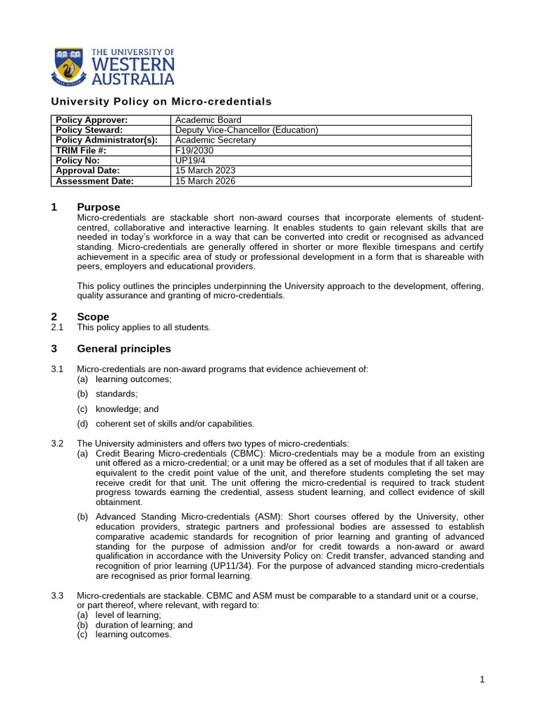University Micro-credentials Policy Overview | PDF