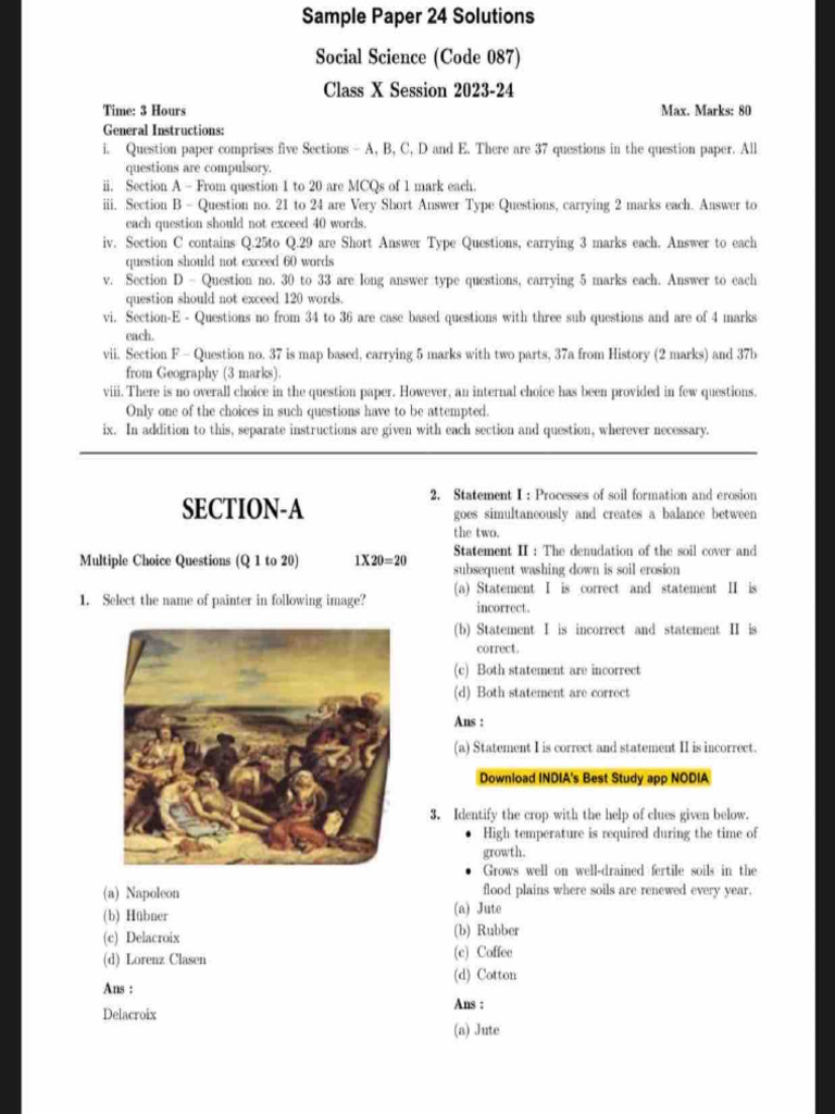 Class X Social Science Sample Paper Solutions | PDF