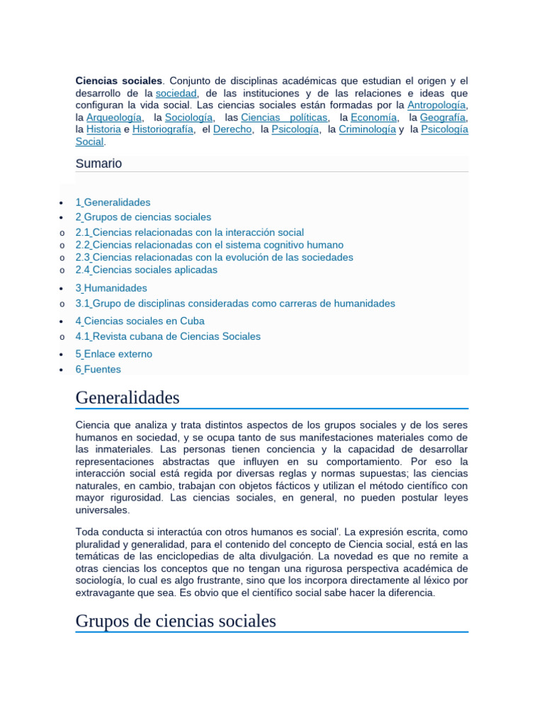 Ramas de las Ciencias Sociales y su Estudio | PDF | Sicología ...