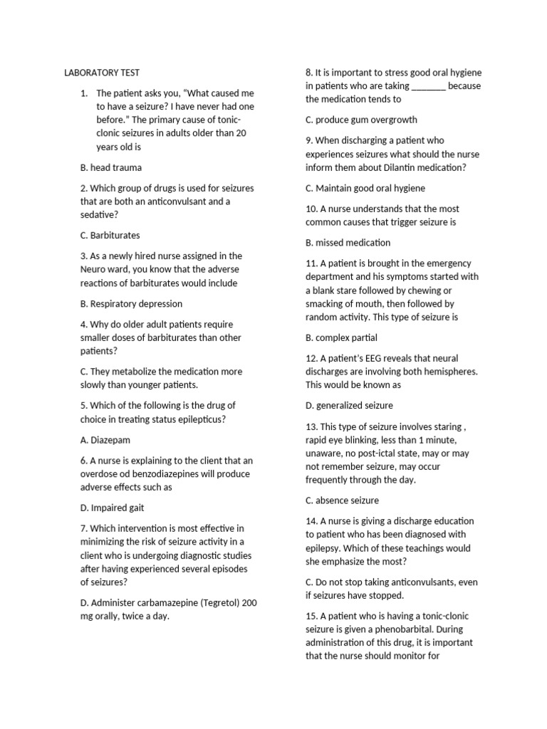 Seizure and Parkinson's Disease Management | PDF | Anesthesia ...