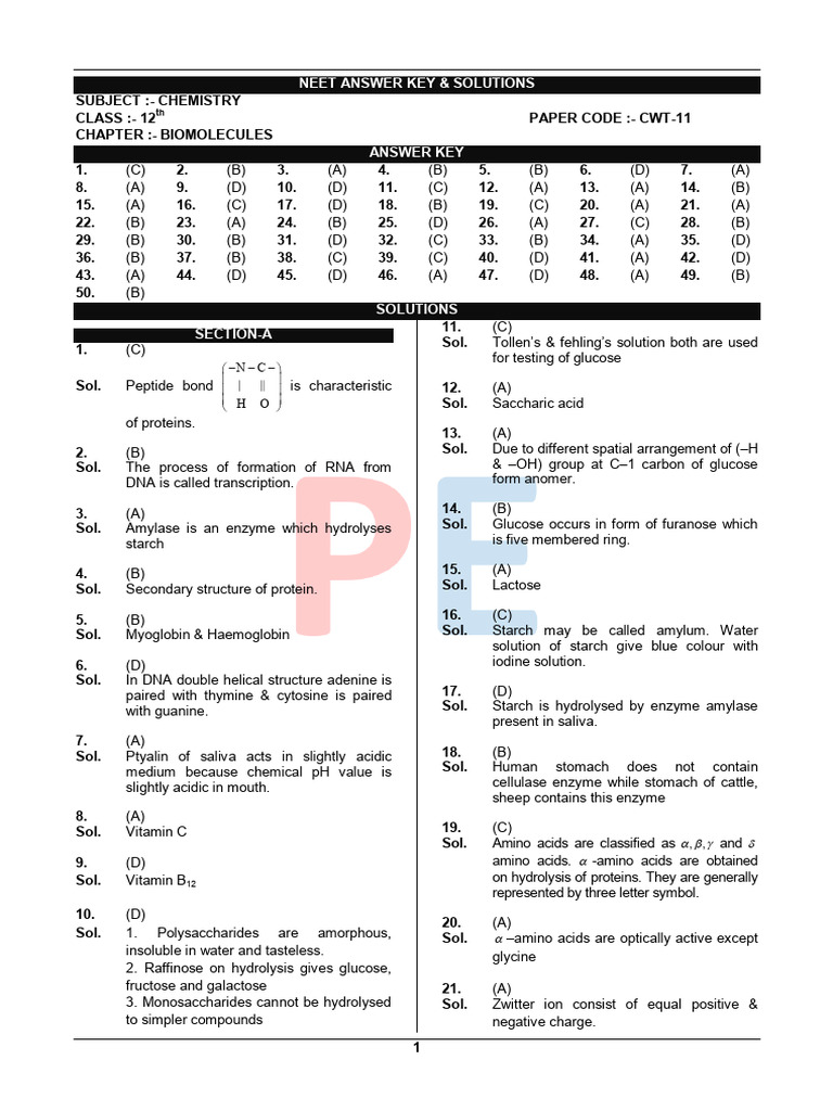 11 Biomolecules Solution | PDF | Rna | Dna
