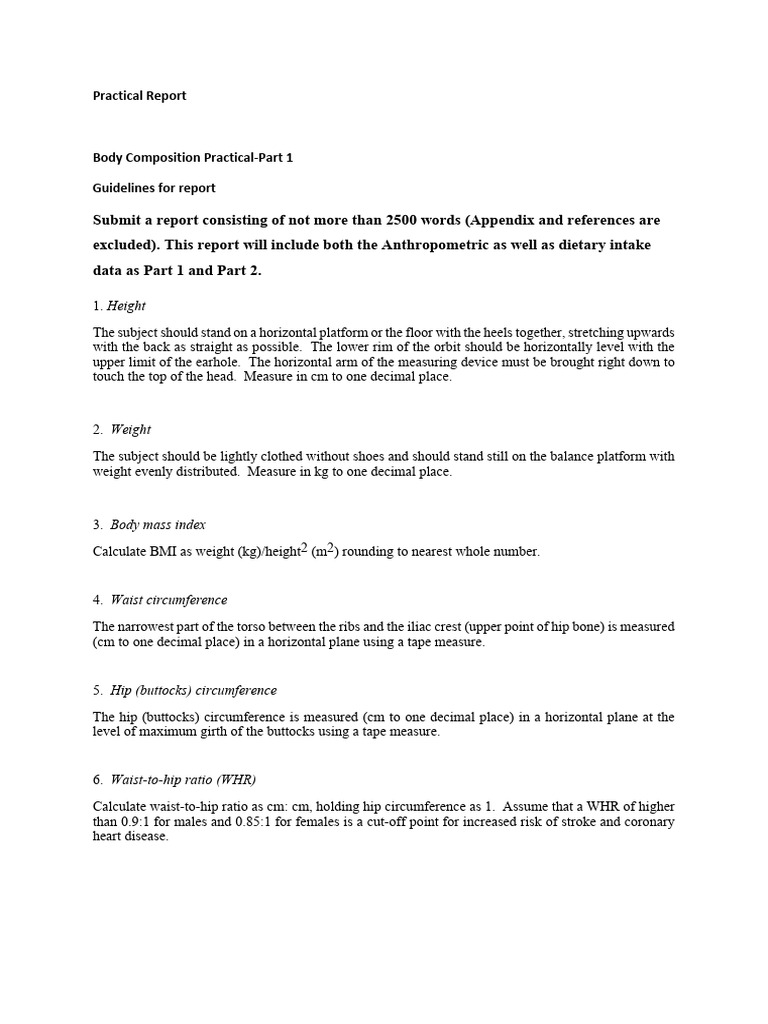 Body Composition and Dietary Intake Report | PDF | Body Mass Index ...
