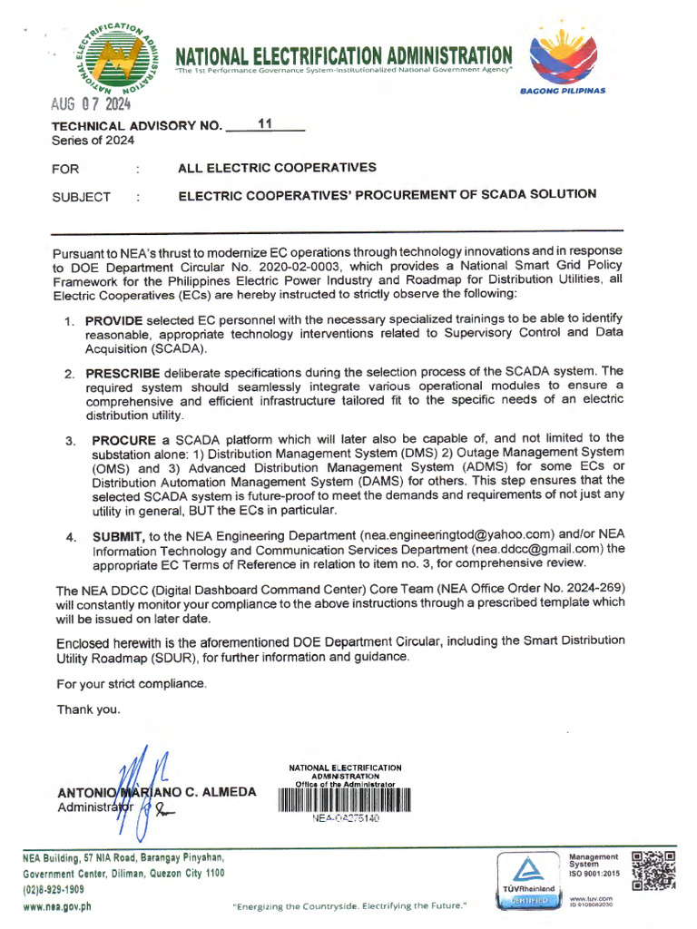 NEA Advisory on SCADA Procurement | PDF | Electrical Grid | Smart Grid