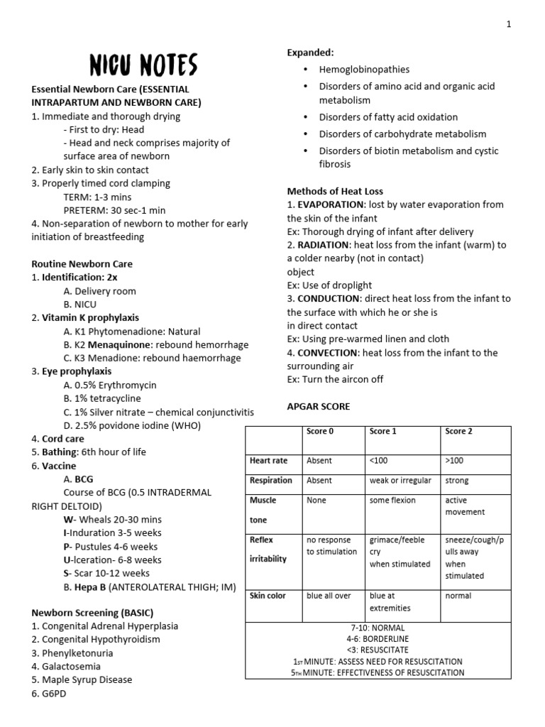 NICU-NOTES | PDF | Preterm Birth | Childbirth