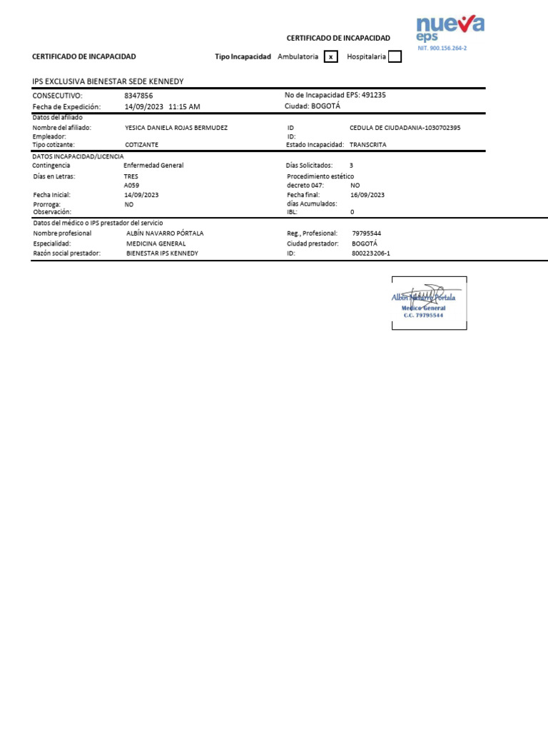 Certificado de Incapacidad Médica 2023 | PDF