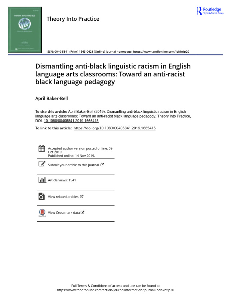 Dismantling anti black linguistic racism in English language arts ...