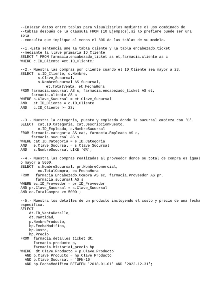 Ejemplos de Consultas SQL con JOINs | PDF | Bases de datos | SQL