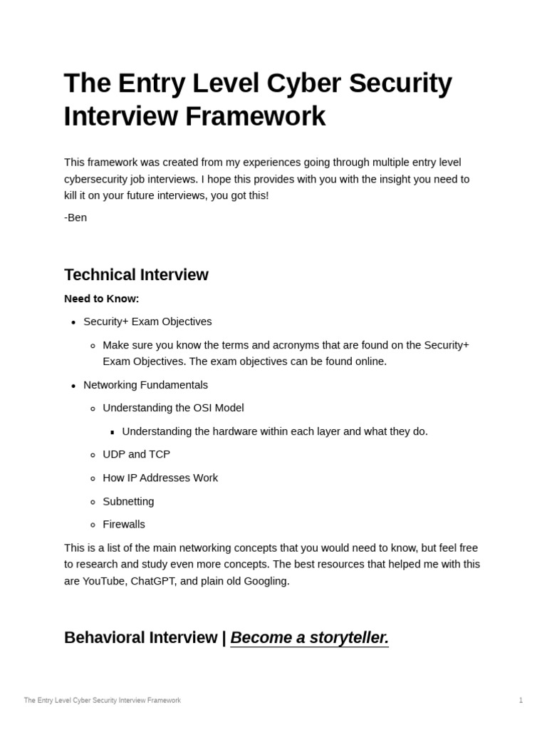 Entry Level Cyber Security Interview Framework | PDF | Computer ...