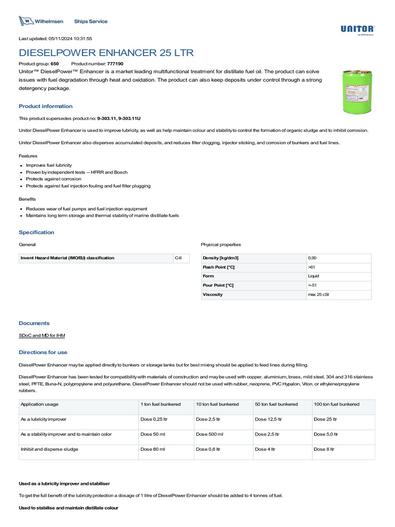 DieselPower Enhancer Product Overview | PDF | Dose (Biochemistry ...
