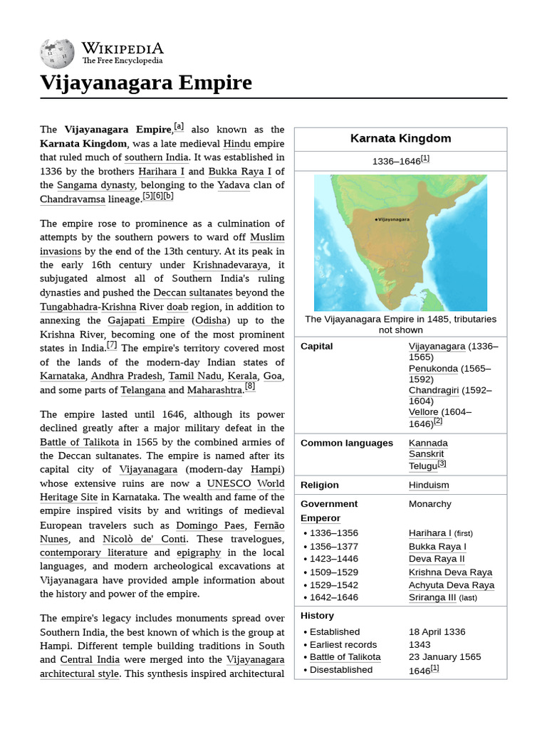 Vijayanagara Empire: History & Legacy | PDF