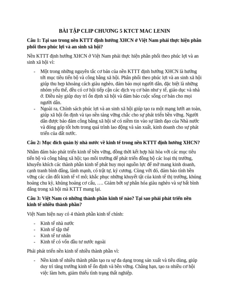 BÀI TẬP CLIP CHƯƠNG 5 KTCT MAC LENIN | PDF
