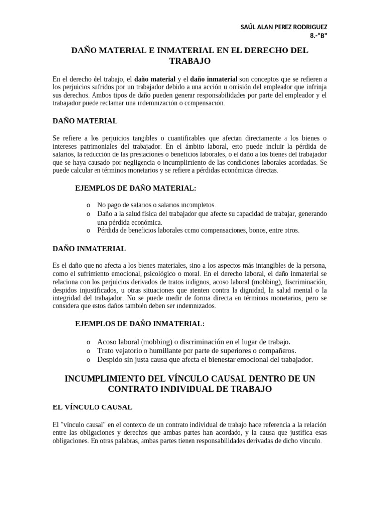 Daños Laborales: Material e Inmaterial | PDF | Derecho laboral | Daños ...