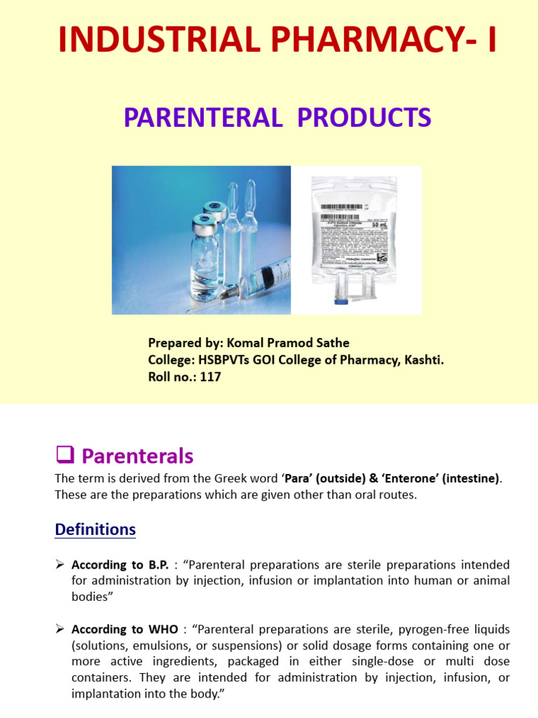 Parenteral Products in Industrial Pharmacy | PDF | Pharmaceutical ...