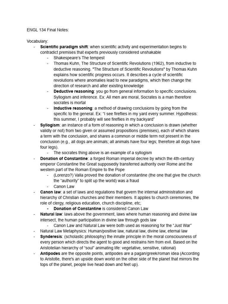 ENGL 134 Final Notes | PDF | Philosophical Realism