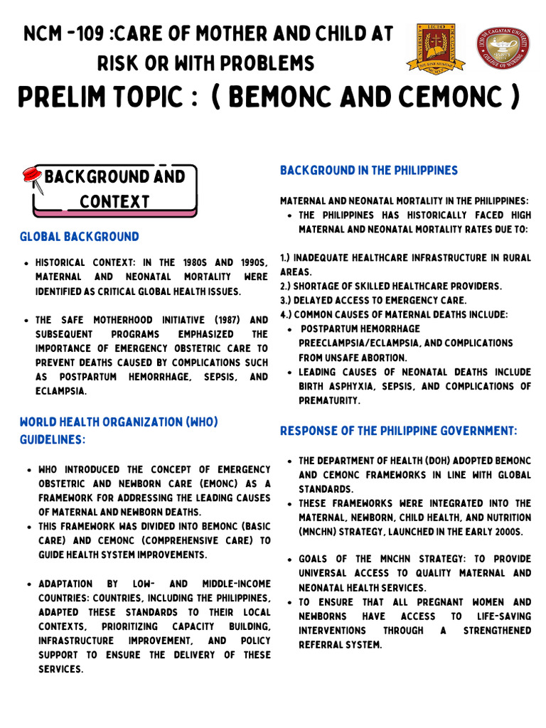 BEmONC and CEmONC in Maternal Care | PDF | Maternal Death | Childbirth