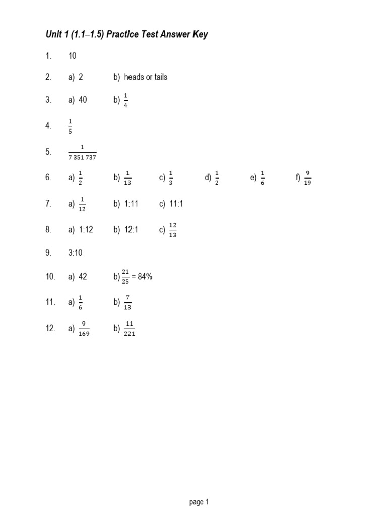 Unit 1 (1.1-1.5) Practice Test v22.2 Answer Key | PDF