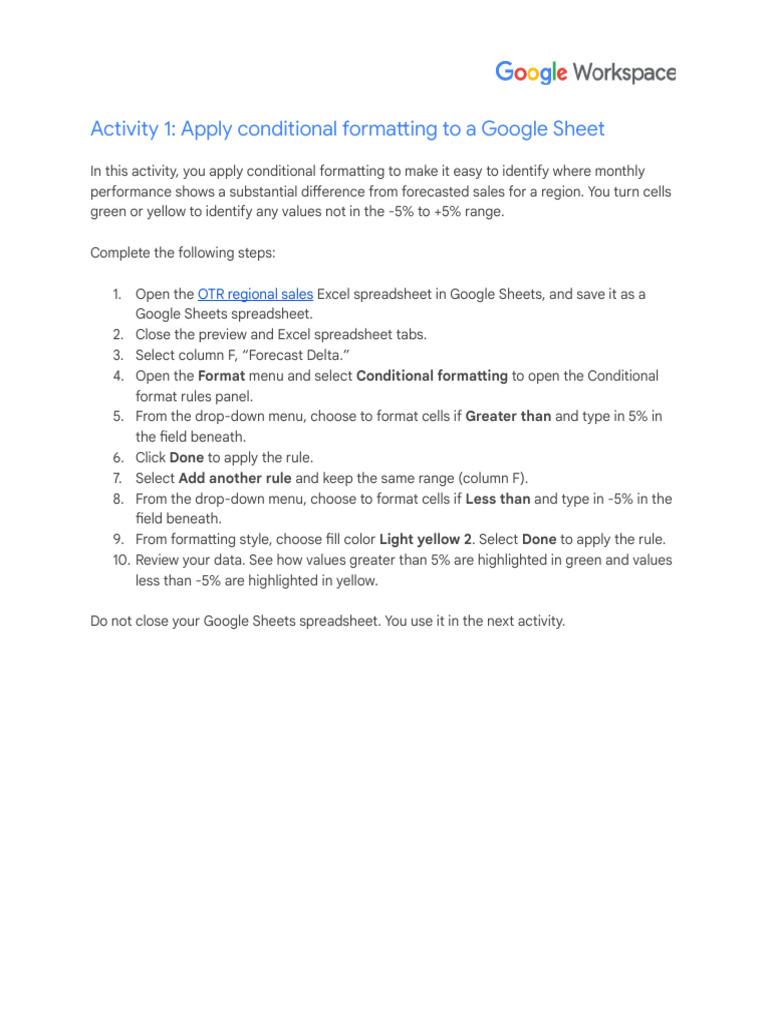 Apply Conditional Formatting To A Google Sheet - v1.0.4 | PDF