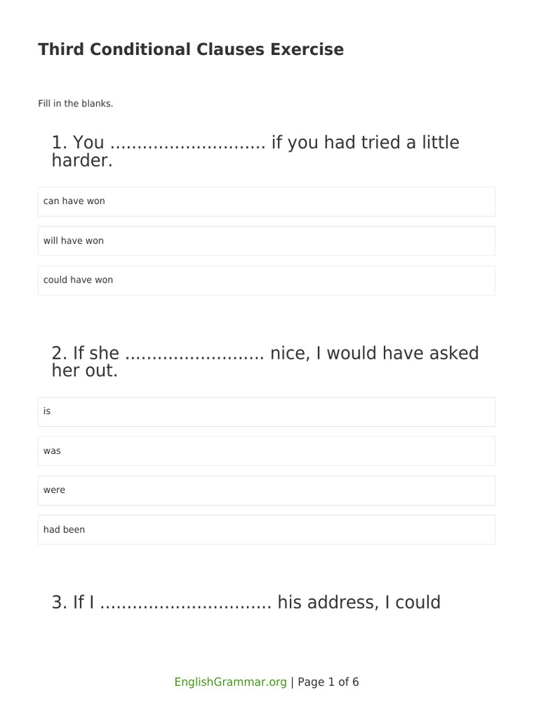 Third Conditional Clauses Exercise | PDF