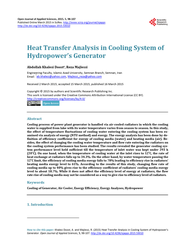 Heat Transfer Analysis Oh HydroGenerator | PDF | Exergy | Heat Transfer