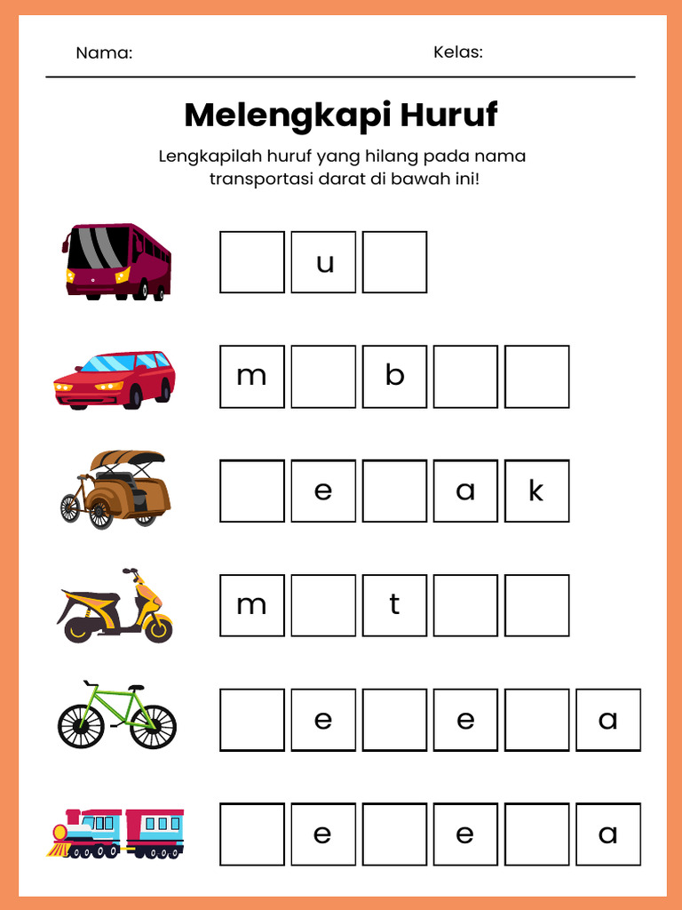 Worksheet Melengkapi Huruf Transportasi Pdf