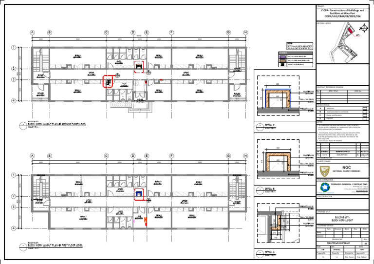 C D E F G B A H: Block Work Layout Plan at Ground Floor Level - Detail ...