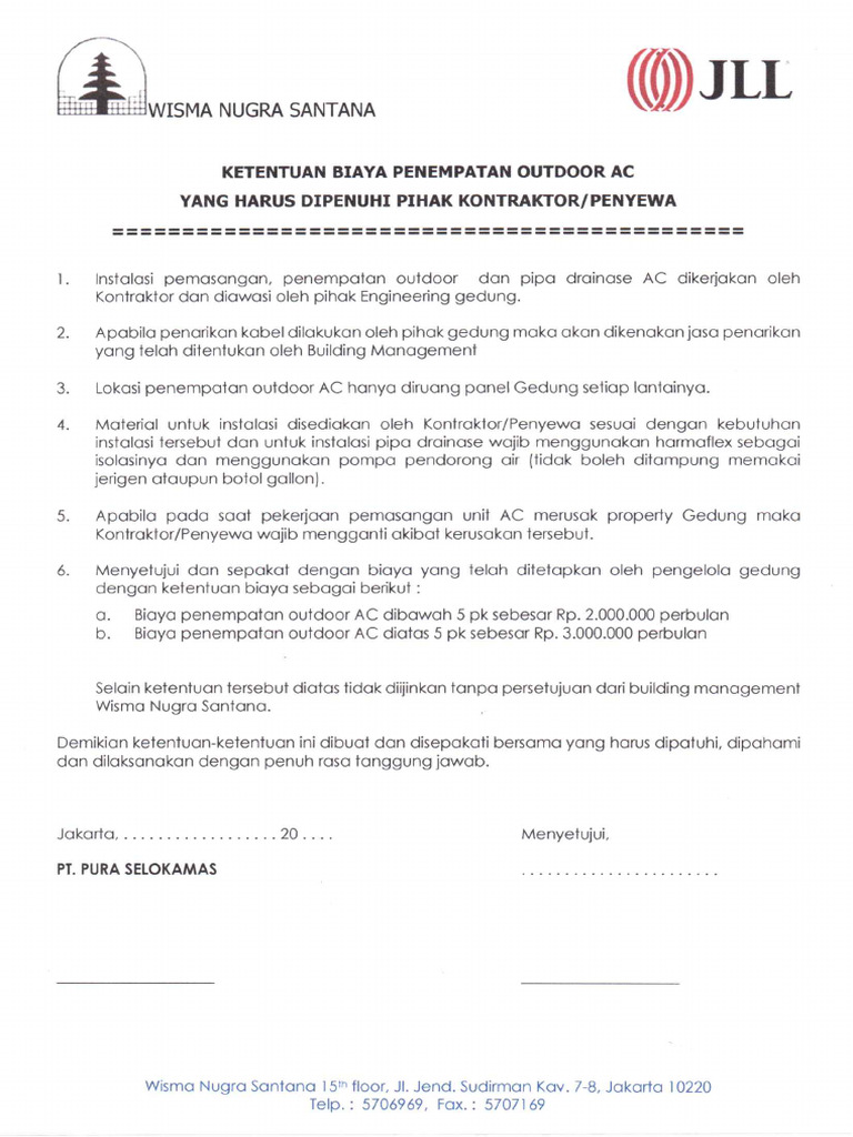 Biaya Pemasangan AC Form JLL | PDF