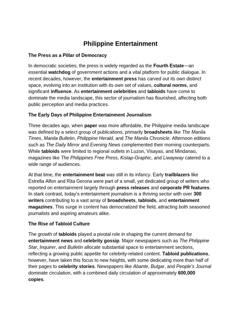 Evolution of Philippine Entertainment Journalism | PDF | Journalism ...