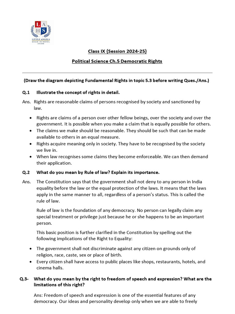Class IX (Session 2024-25) Political Science Ch.5 Democratic Rights ...